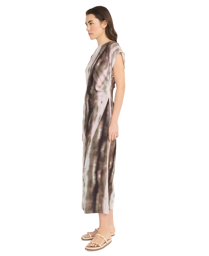 Luxely Women's Printed Lush Satin Side-Shirred Midi Dress