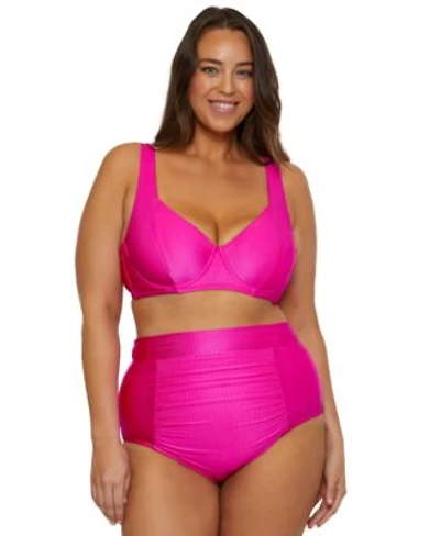 Becca Etc Plus Size Monte Carlo Rib Underwire Bikini Top Shirred High Waist Bikini Bottoms