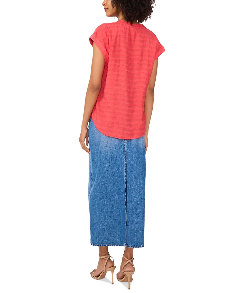Vince Camuto Women's Textured Split-Neck Cap Sleeve Top