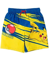 Pokemon Boys Pikachu Upf 50+ Rash Guard Swim Trunks Outfit Set to