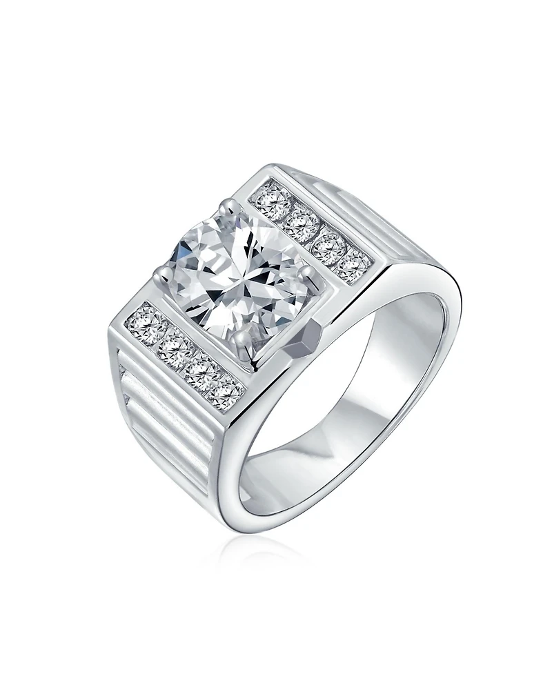 Bling Jewelry Hip Hop Micro Pave Halo 2-3CT Clear Blue Oval Princess Cut Solitaire Cz Statement Promise Ring Wide Band Silver Plated Matte Brush Finis