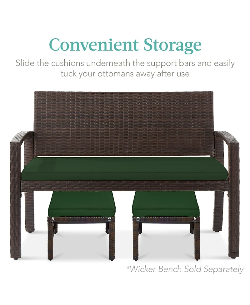 Best Choice Products Set of 2 Multipurpose Patio Wicker Ottomans w/ Removable Cushions