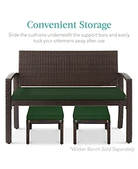 Best Choice Products Set of 2 Multipurpose Patio Wicker Ottomans w/ Removable Cushions