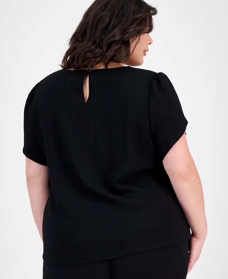 Ak Anne Klein Plus Gathered Tulip-Sleeve Top