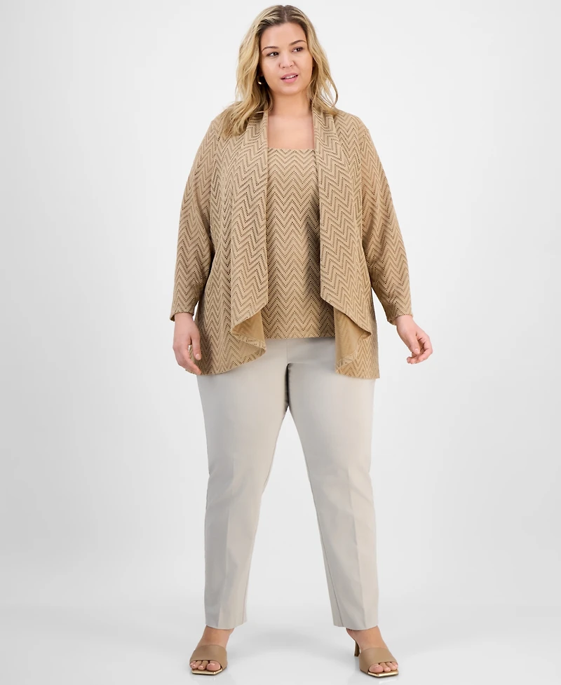 Kasper Plus Herringbone Knit High-Low Cardigan