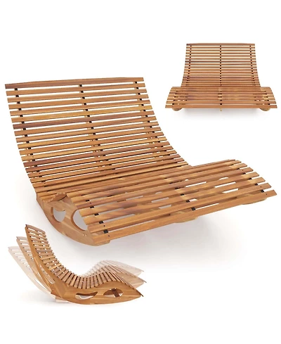 Outdoor Double Chaise Lounge for 2 with High Back Slatted Seat Stopper for Patio