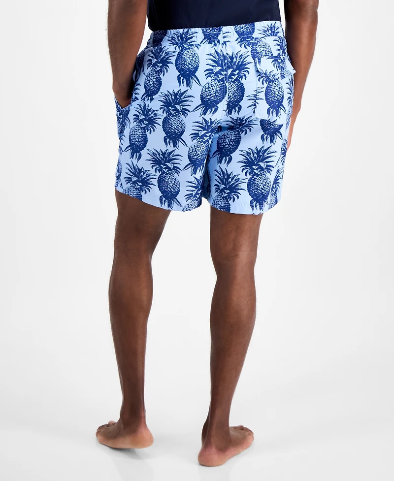 Club Room Men's Pineapple Palm Print Drawstring 7" Swim Trunks, Exclusively at Macy's