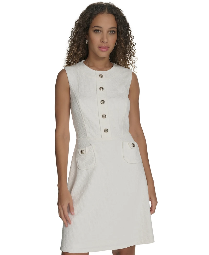 Tommy Hilfiger Petite Basket-Weave Button-Front Dress