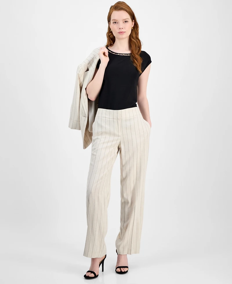 Kasper Women's Pinstripe Mid-Rise Straight-Leg Pants, Regular & Petite