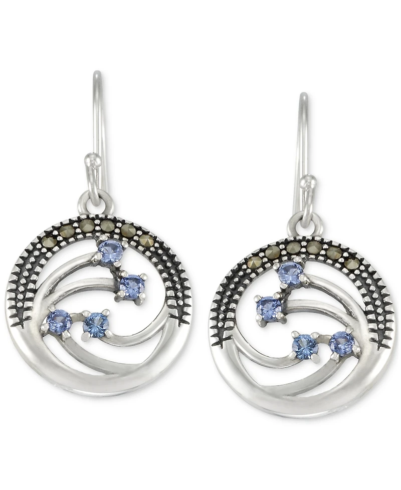 Blue Topaz (1/2 ct. t.w.) & Marcasite Openwork Circle Drop Earrings in Sterling Silver