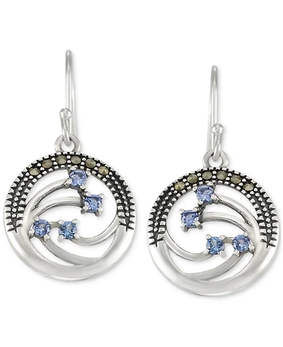 Blue Topaz (1/2 ct. t.w.) & Marcasite Openwork Circle Drop Earrings in Sterling Silver