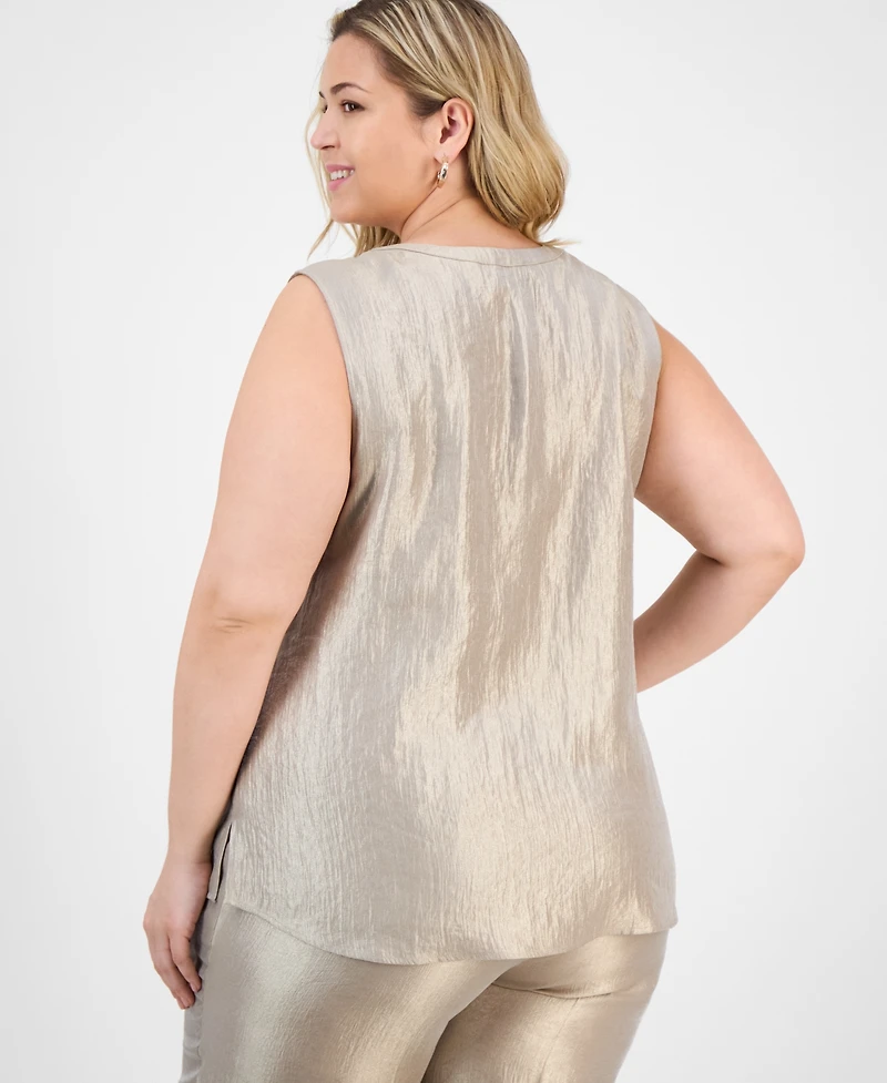 Kasper Plus Metallic Crinkled Sleeveless Top
