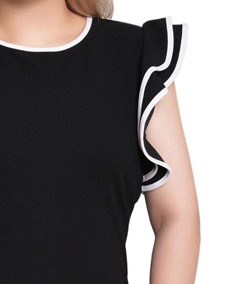 Ny Collection Petite Ruffle Sleeve Dress with Contrast Tipping