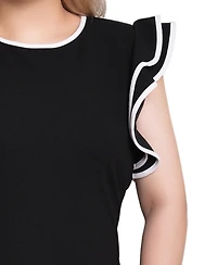 Ny Collection Petite Ruffle Sleeve Dress with Contrast Tipping