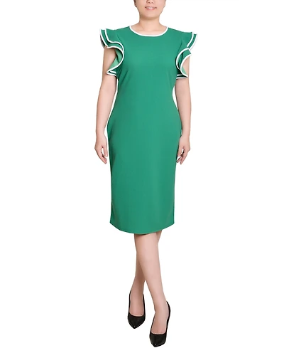 Ny Collection Petite Ruffle Sleeve Dress with Contrast Tipping