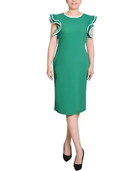 Ny Collection Petite Ruffle Sleeve Dress with Contrast Tipping