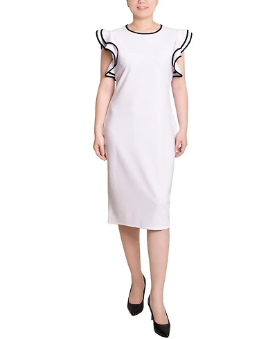 Ny Collection Petite Ruffle Sleeve Dress with Contrast Tipping