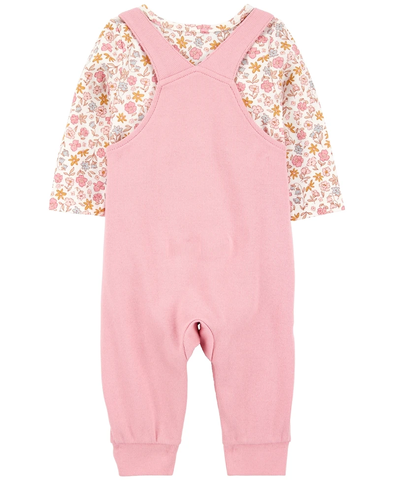 Carter's Baby Girls 2-Pc. Floral-Print Long-Sleeve T-Shirt & Overalls Set