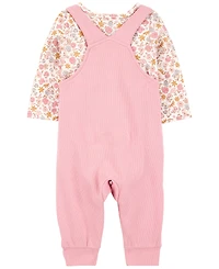 Carter's Baby Girls 2-Pc. Floral-Print Long-Sleeve T-Shirt & Overalls Set