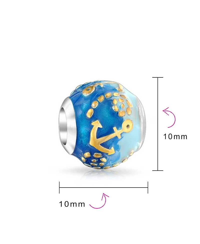 Bling Jewelry Tropical Ocean Blue Waves Anchor Charm Bead Gold Plated Silver Bracelet