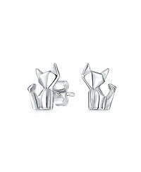 Bling Jewelry 3D Geometric Origami Cat Stud Earrings in Sterling Silver