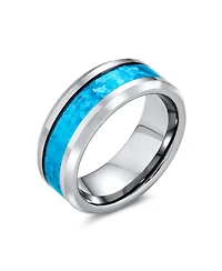 Bling Jewelry Geometric Pattern Carbon Fiber Inlay Couples Titanium Band Rings Comfort Fit 8MM