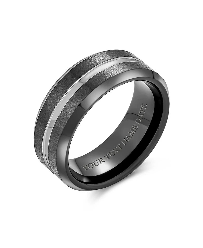 Bling Jewelry Simple Black Silver Two Tone Center Couples Titanium Band Ring Comfort Fit