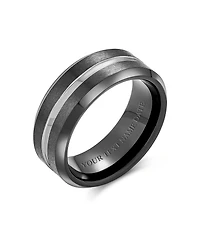 Bling Jewelry Simple Black Silver Two Tone Center Couples Titanium Band Ring Comfort Fit