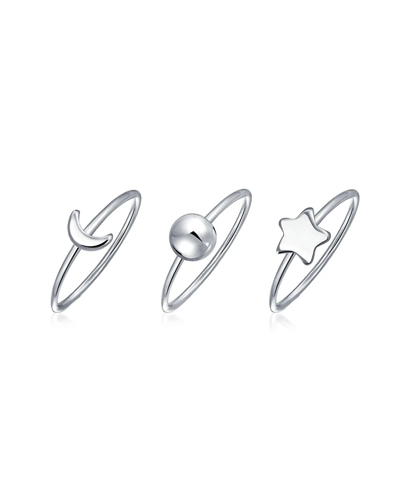 Bling Jewelry Set of 3 Minimalist Celestial Silver Sun Moon Star Knuckle Bands Ring Set