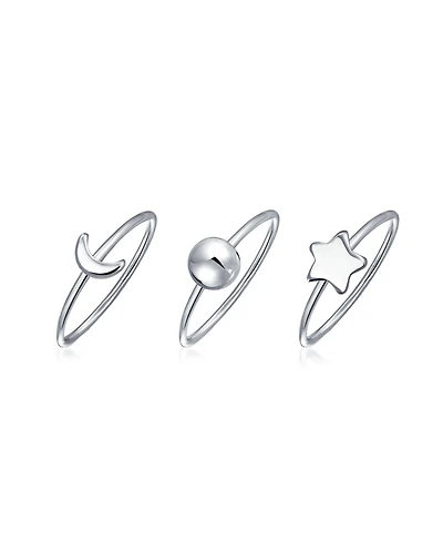 Bling Jewelry Set of 3 Minimalist Celestial Silver Sun Moon Star Knuckle Bands Ring Set