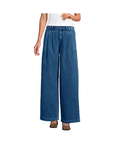 Lands' End Women's Lightweight Denim Mid Rise Pleated Slouchy Jeans