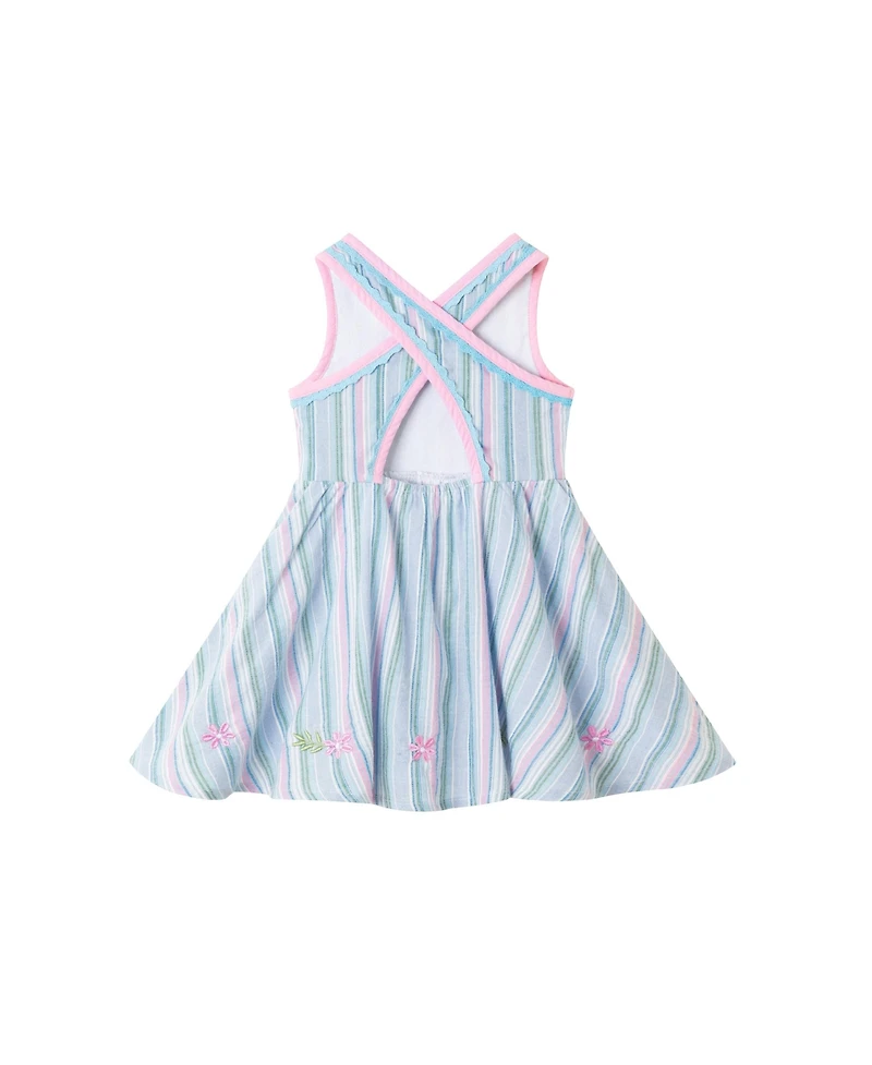 Andy & Evan Toddler Girls Toddler/Child Blue Striped Woven Dress w/Floral Hem