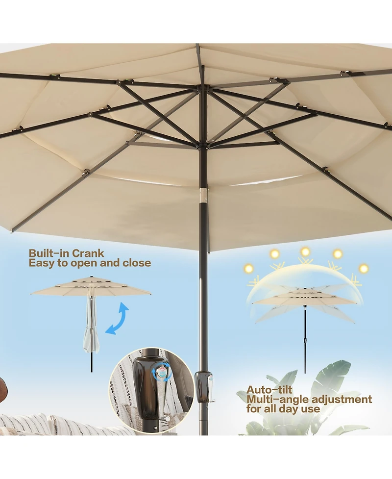 11 ft. Outdoor Patio Market Beach Umbrella With 3-Tier Vented Canopy, 8 Heavy-Duty Ribs & Crank Tilt Blue