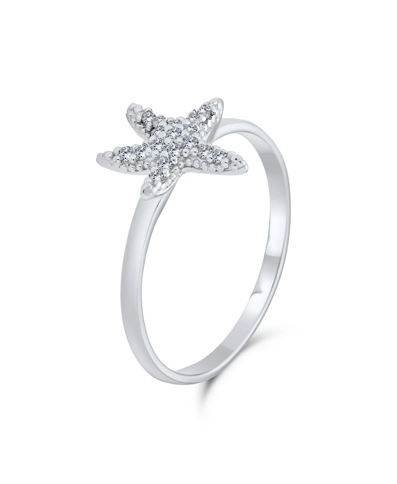 Bling Jewelry Tiny Pave Cubic Zirconia Cz Nautical Tropical Beach Starfish Ring .925 Sterling Silver