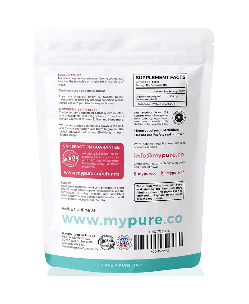 Pure Co Organic Cranberry Concentrate Powder, 50gm