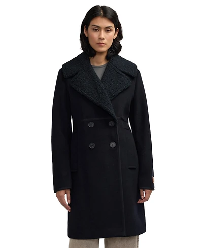 Scotch & Soda Women's Runa Double Breasted Face Wool Peacoat With Sherpa Collar