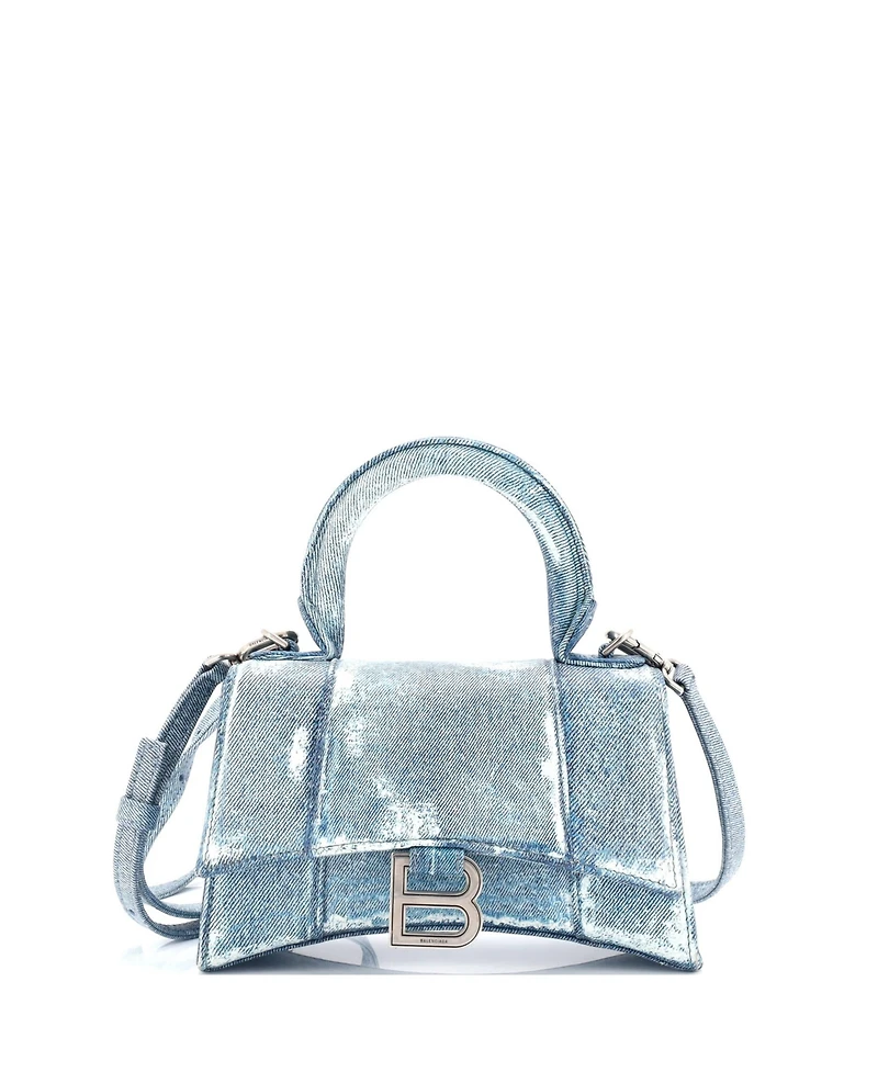 Pre-Owned Balenciaga Small Hourglass Top Handle Bag Denim Printed Leather
