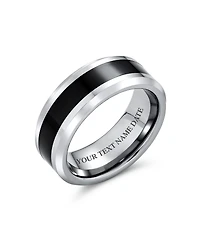 Bling Jewelry Simple Two Tone Black Center Couples Titanium Band Ring Silver Tone Beveled Edge 8MM