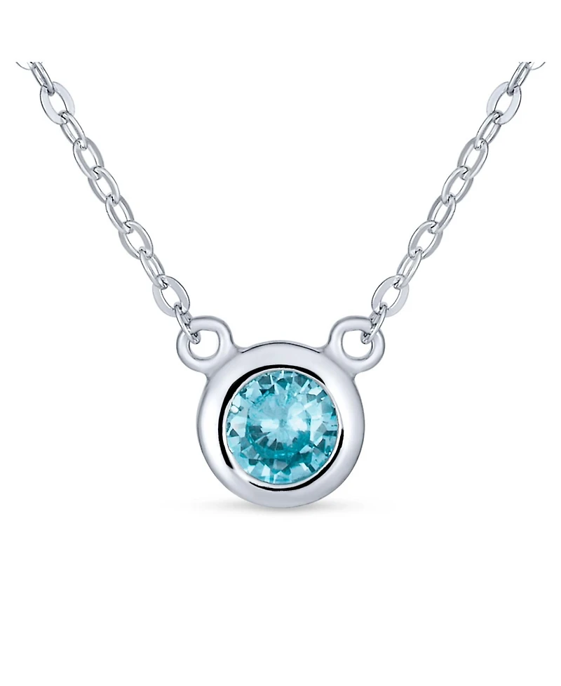 Bling Jewelry Petite Delicate 5MM Bezel Set Cz Solitaire Pendant Station Necklace Cubic Zirconia .925 Sterling Silver