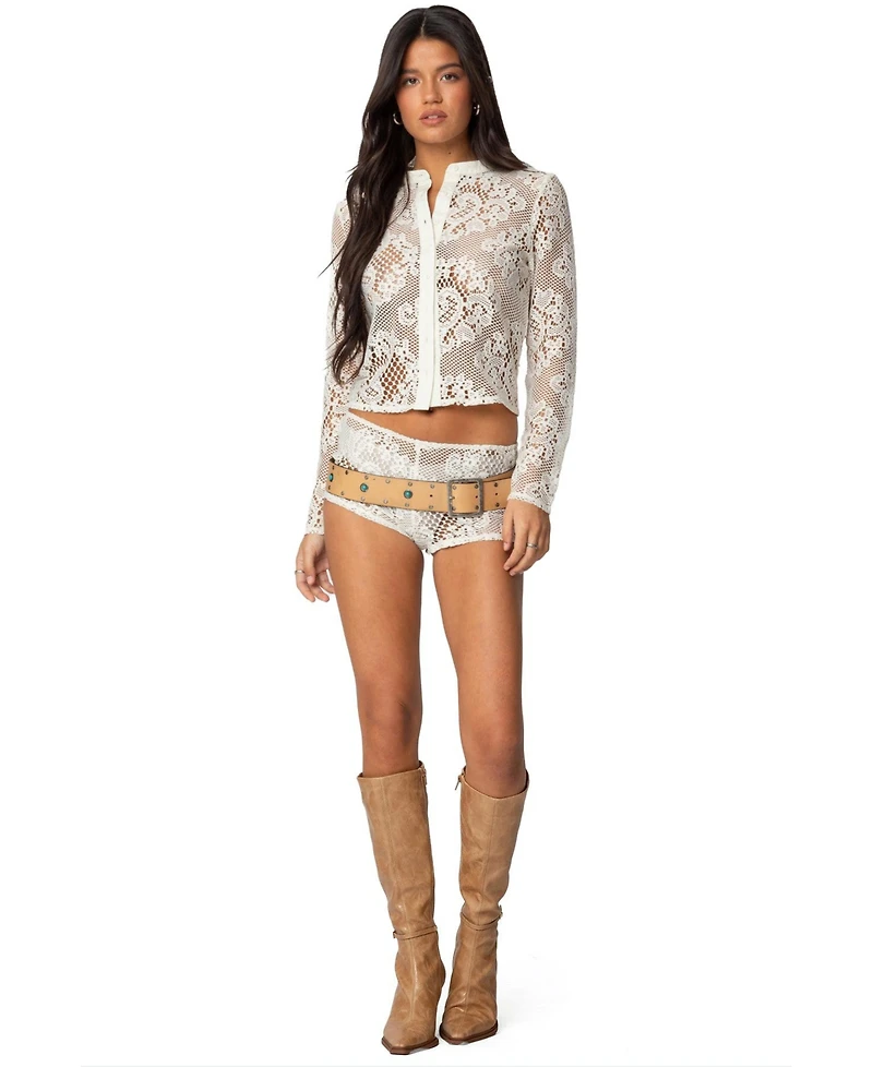 Edikted Women's Peyson Sheer Lace Top