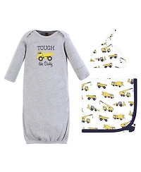 Hudson Baby Boys Gown, Swaddle Blanket and Cap or Headband