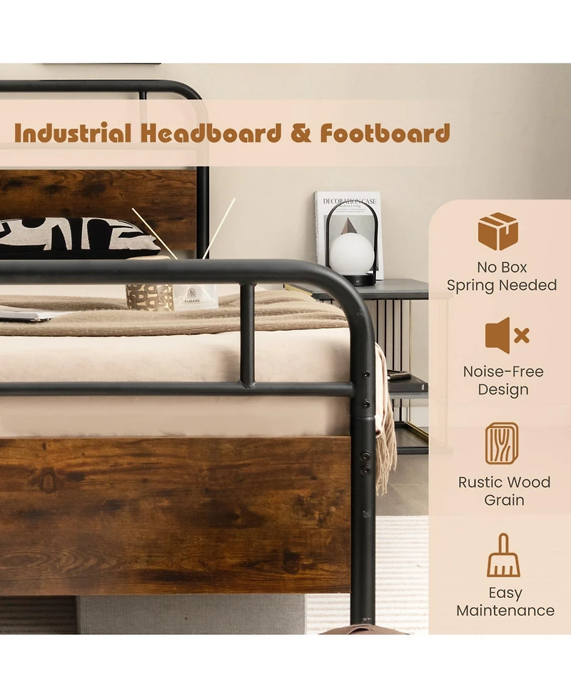 Twin Size Bed Frame with Industrial Headboard-Twin Size