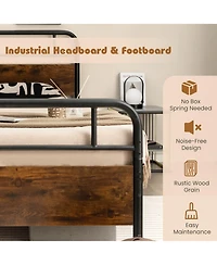 Twin Size Bed Frame with Industrial Headboard-Twin Size