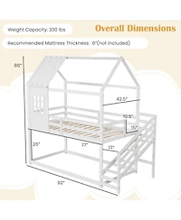 Twin House Bed with Stairs and Roof for Kids