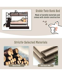 Twin Over Twin Bunk Bed with Storage Shelf and Drawer