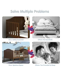 2-in-1 Classic Convertible Wooden Toddler Bed with 2 Side Guardrails for Extra Safety