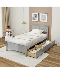 Twin Size Bed Frame with Storage Drawers