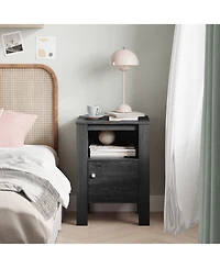 Compact Floor Farmhouse Nightstand with Open Shelf and Cabinet