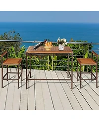 3 Pcs Patio Rattan Wicker Bar wood Table Chair Outdoor