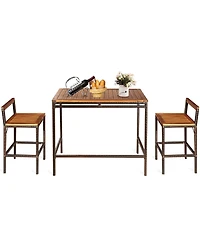 3 Pcs Patio Rattan Wicker Bar wood Table Chair Outdoor